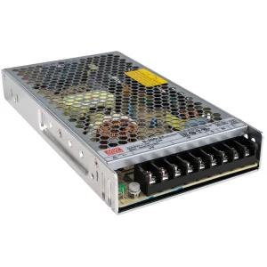 منبع تغذیه مینول S-200-24 نمای جلو، پاور ساپلای ۲۴ ولت ۸.۸ آمپر بدون فن با ترمینال‌های ورودی و خروجی